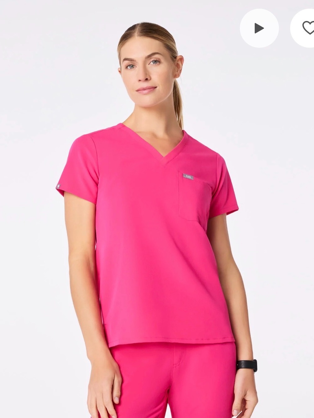 FIGS Catarina One-Pocket Scrub Top in Shocking Pink Small Medical Healthcare